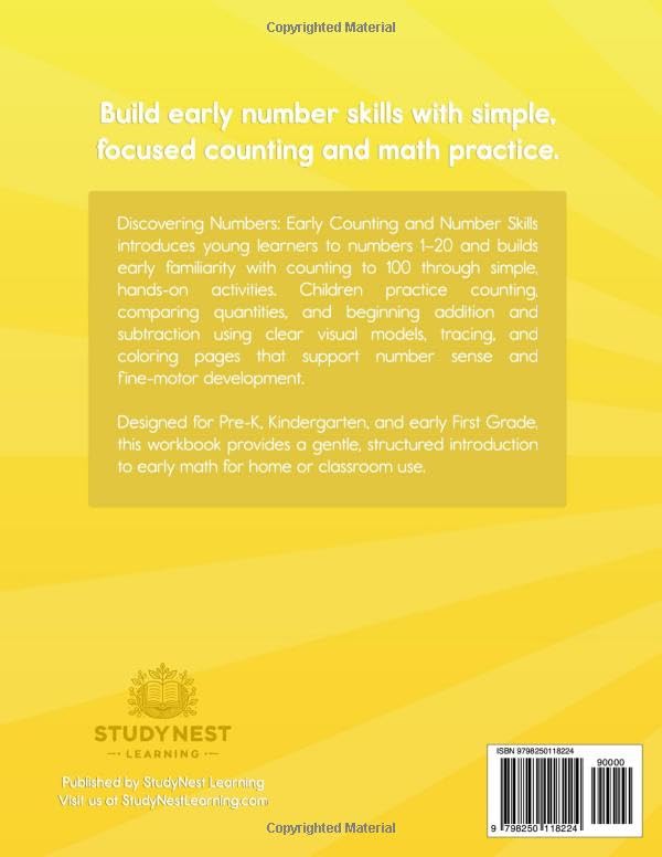 Discovering Numbers: Early Counting and Number Skills Workbook: Counting to 20, Early Counting to 100, and Beginning Addition and Subtraction for Pre-K, Kindergarten, and Early First Grade