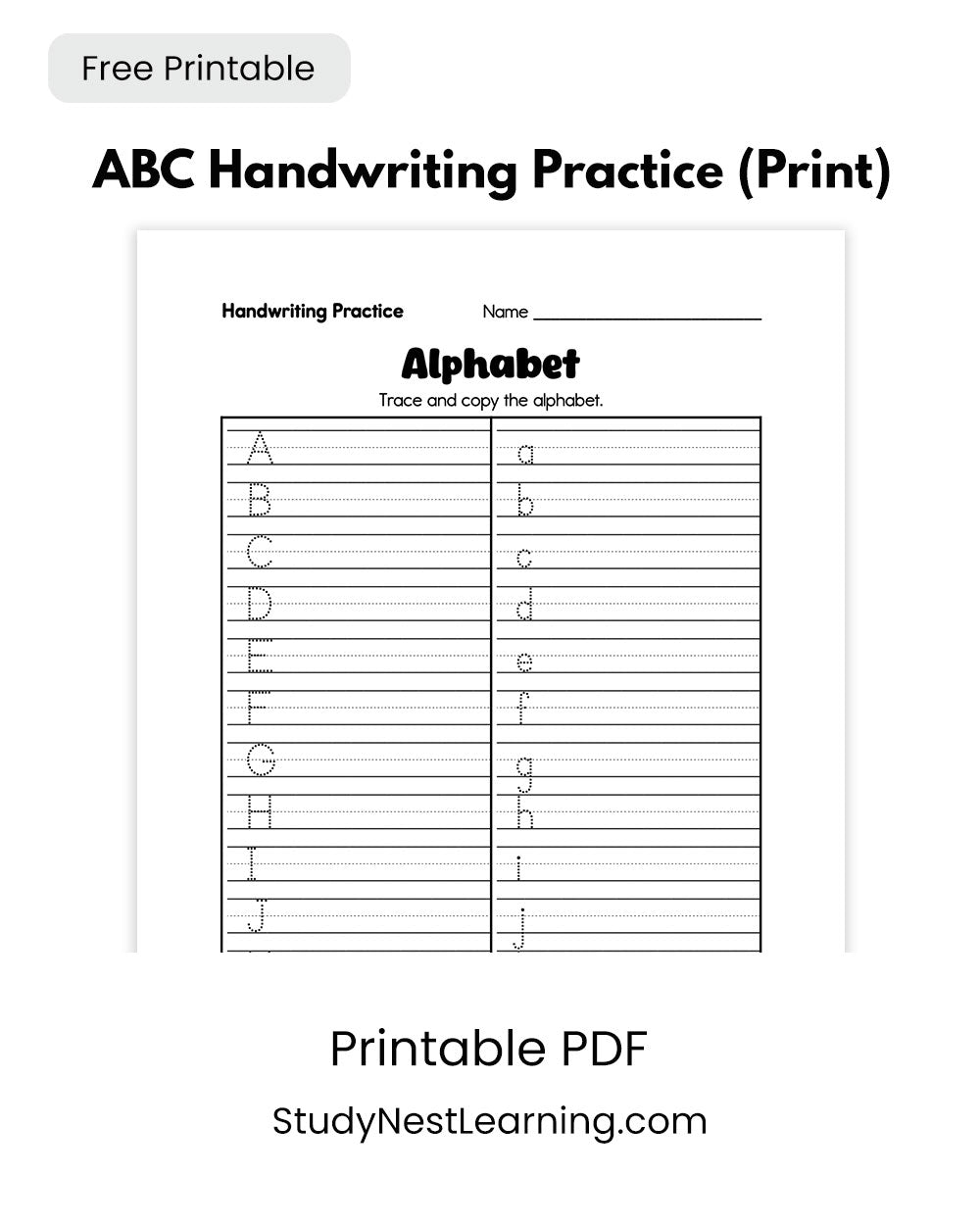 Free Alphabet Handwriting Practice (Print) – Printable PDF
