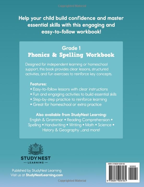 Phonics & Spelling – Grade 1: Step-by-Step Practice with Letters, Sounds, and Words for Early Reading and Spelling Success