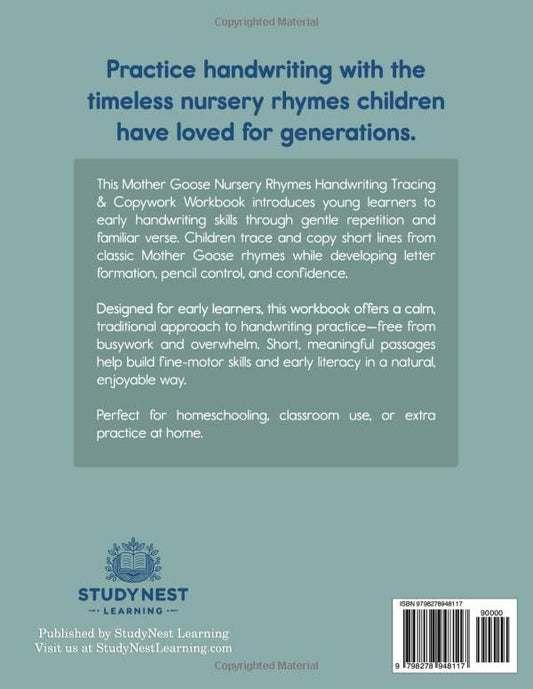 Mother Goose Nursery Rhymes Handwriting Tracing and Copywork Workbook: Tracing and Copywork for Early Handwriting, Letter Formation, and Fine Motor Skills